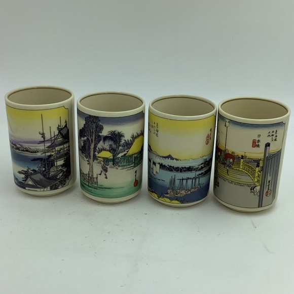 Four Japanese Scenes Sake Cups - Picture 3 of 13